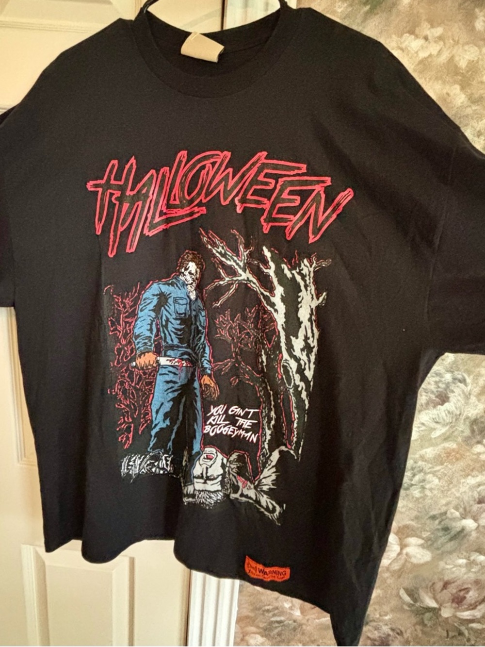 Halloween Graphic Long Sleeve Tee with Red and Blue Design